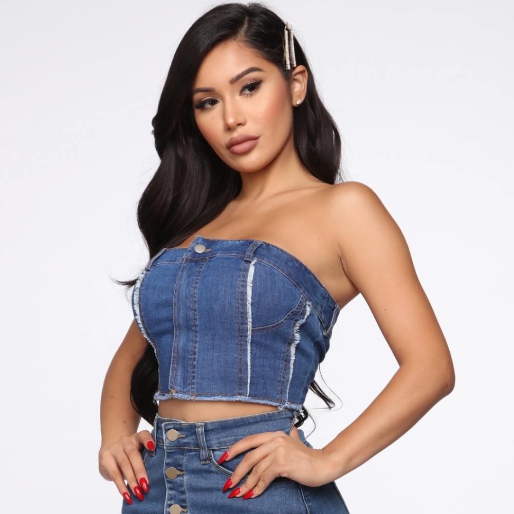Blue Jean crop top Dark Wash size small
